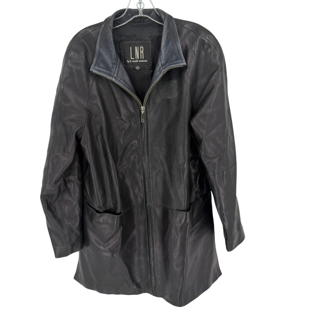 LNR Leather Jacket Longline Zip Up Vintage Minimalist Womens Medium Black